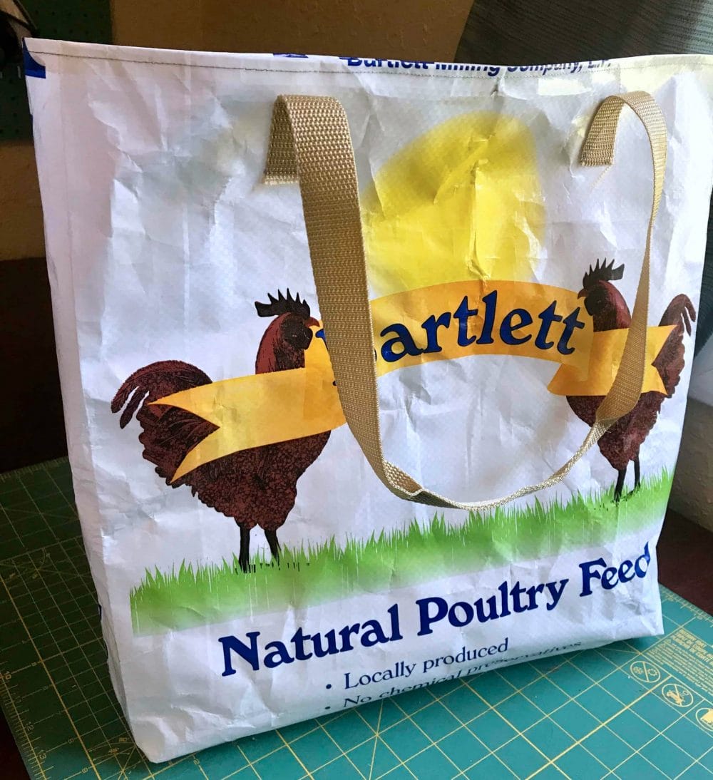 Feed bag totes made by The Happiest Camper Homestead.