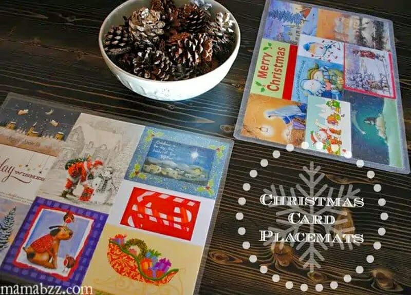 Placemats made from a collage of old christmas cards.