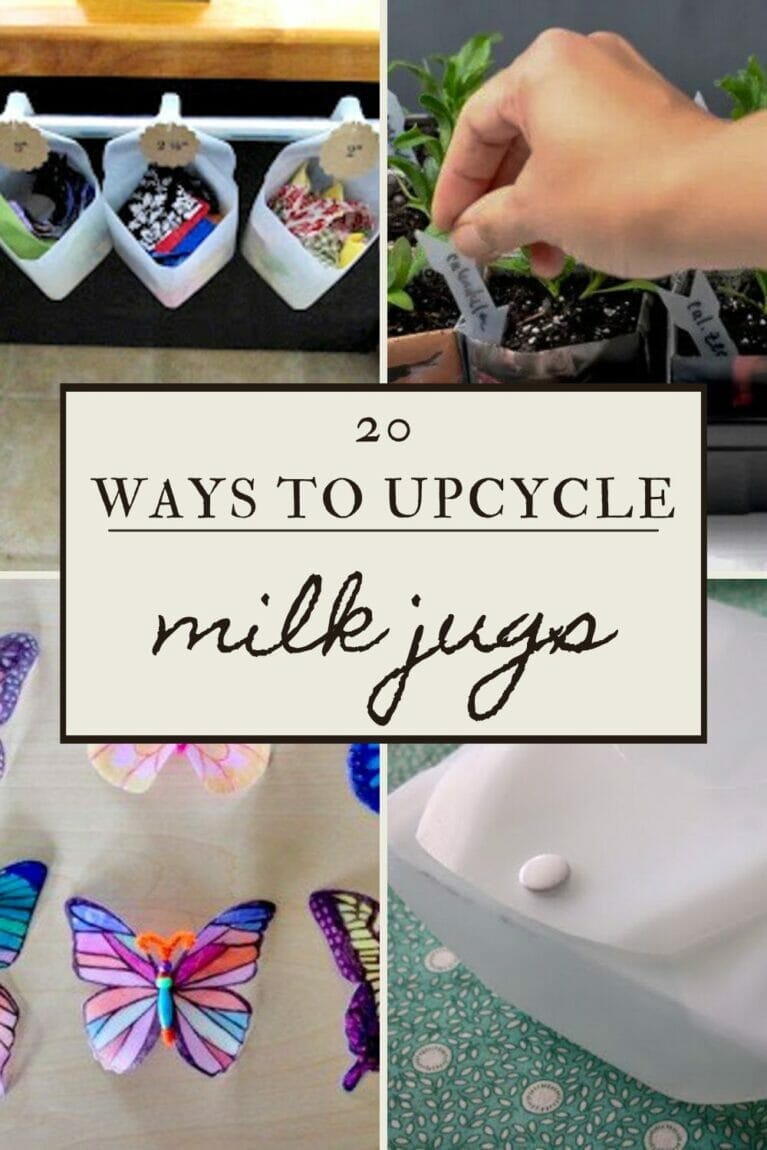 A pinterest-friendly graphic promoting milk jug crafts.