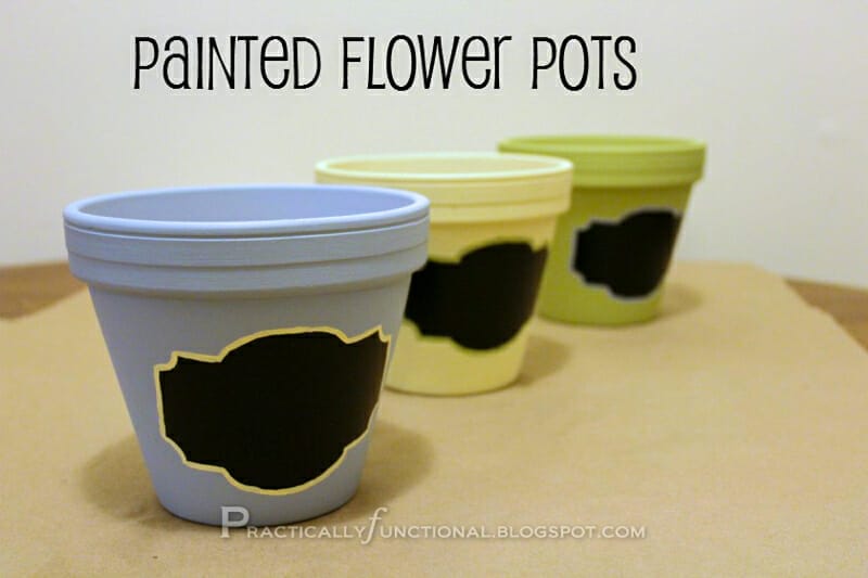 Flower pots with chalkboard labels.