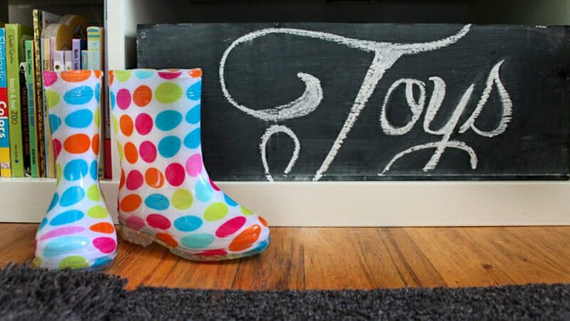 A toy bin labeled with chalkboard paint.